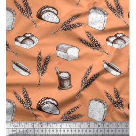 Soimoi Orange Heavy Canvas Fabric Wheat & Bread Food Decor Fabric Printed BTY 58 Inch Wide