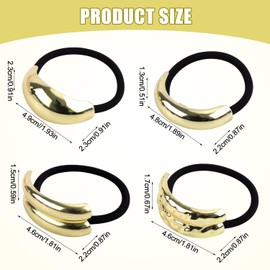 4pcs Metal Hair Ties, Gold Hair Cuffs Temperament Metal Geometric Elastic Hair Ties Decorative Pony Wrap for Ponytail Women Fashionable Accessories