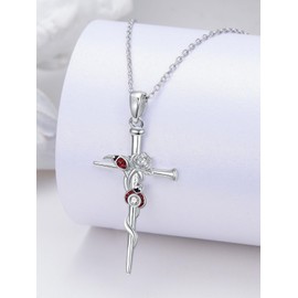 Qyvit Ladybug Necklace 925 Sterling Silver Cross Flower Miraculous Ladybug Pendant Cross Rose Bug Necklace Religious Ladybug Jewelry Gifts for Women
