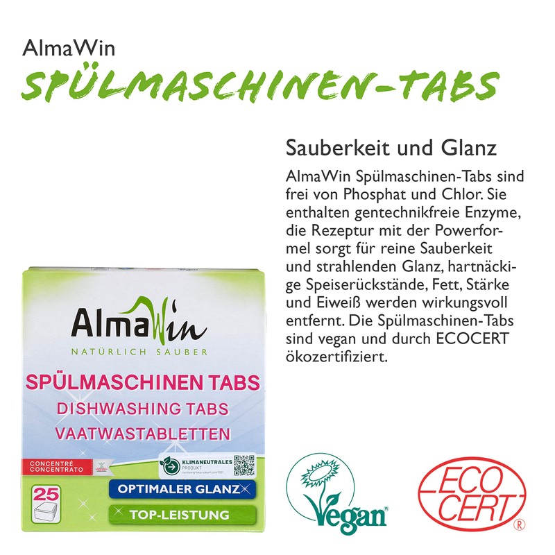 AlmaWin Spülmaschinen-Tabs 25 Stück I Umweltfreundliche Spülmaschinentabs I Mit frischem