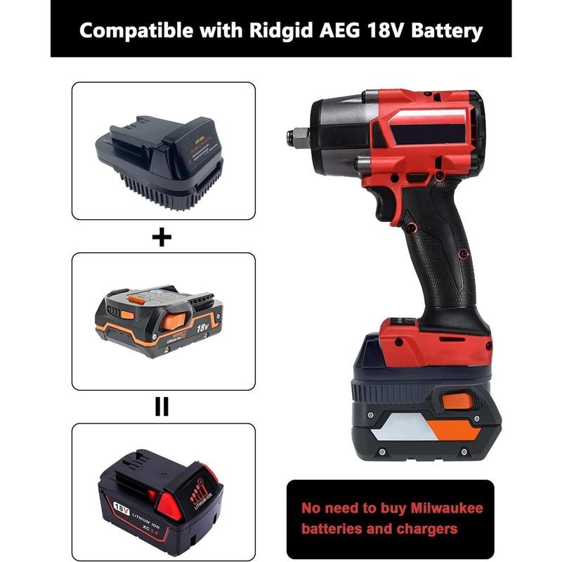 This adapter allows Ridgid AEG 18V lithium batteries to be