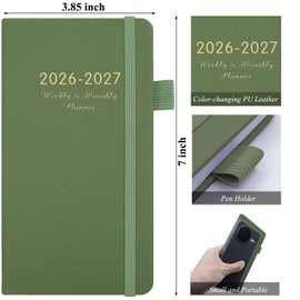 Pocket Calendar 2026-2027, Small Weekly and Monthly Planner 2026-2027 Academic Year (July 2026-June 2027) Purse Size, Agenda Book for Teacher, School Student, Office ,Home, 7" x 3.85" (Green JUL2026-JUN2027)