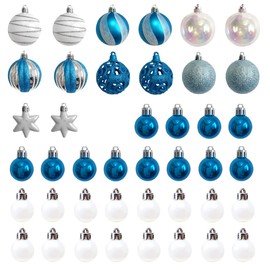 Christmas Tree Baubles Decoration Blue & White 44ct 6cm Xmas Tree Baubles Decoration Ball Ornaments Hanging Baubles Shatterproof Glitter Decoration Pendant for Holiday Home Party Decor