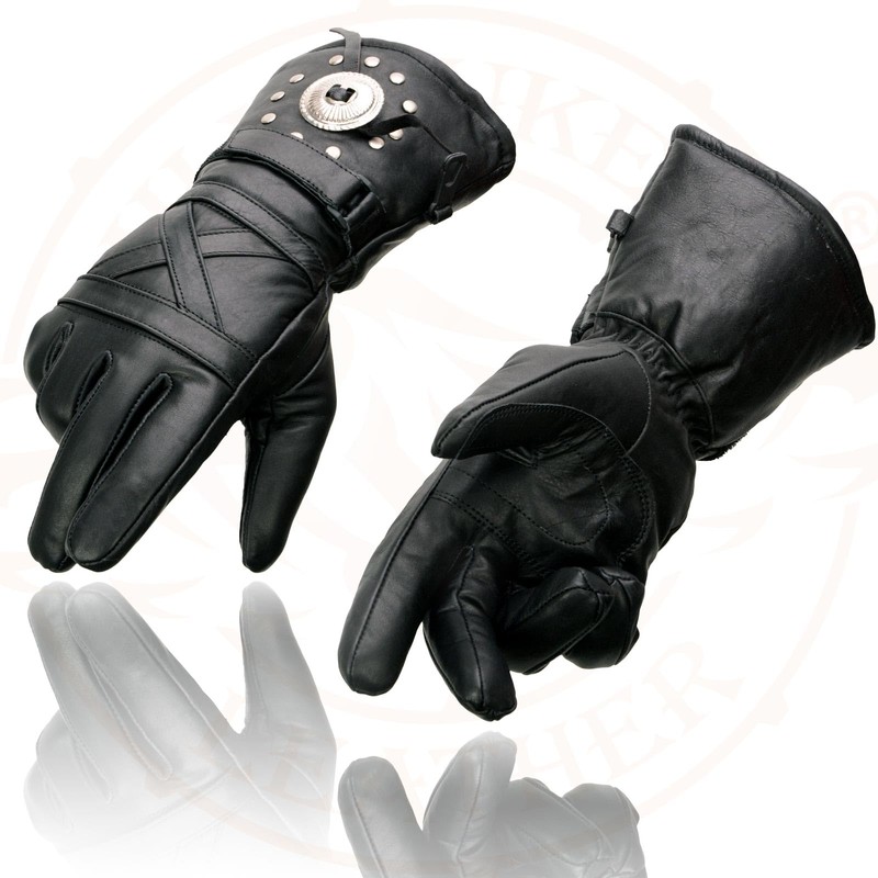 Milwaukee Leather SH231 Men's Black Leather Warm Gauntlet Motorcycle Cold