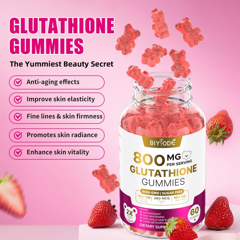 BIYODE Glutathione Supplemnet Gummies for Women: Glutathione 800mg Support Skin