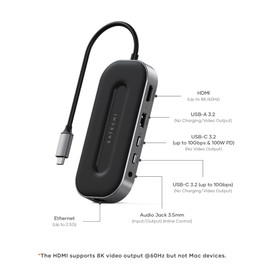 Satechi USB4 Multiport Adapter, USB C Hub 6 in 1 with 8K HDMI, 100W USB C PD Charging, USB C Data, USB-A, Ethernet, Audio Jack, for MacBook Pro/Air M1 M2 M3, Windows