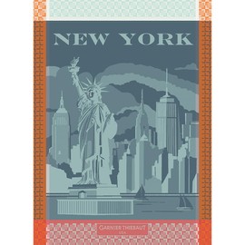 Garnier Thiebaut New York Orange/Blue Jacquard French Kitchen Towel