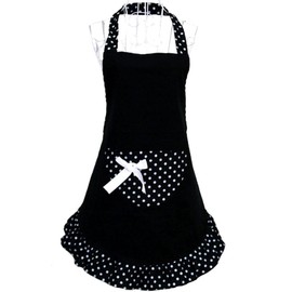 Hanerdun Women's Apron Cooking Apron Kitchen Apron with Pockets Bow Bowknot Black Good Quality Cute for Women Cooking BBQ Baking Gift Idea
