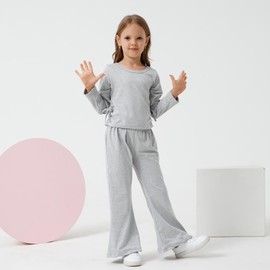 FJLSJSW Kids Toddler Girl Clothes Ruched Drawstring Long Sleeve Top and Girls Flared Pants 2Pcs Girls Outfits Size (7-8T) Grey