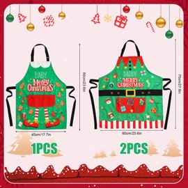 3pcs Christmas Aprons, Adjustable Christmas Baking Aprons for Women Adults Family Style Christmas Kitchen Cooking Aprons with Pockets Waterproof Holiday Apron for Family Cooking Baking (Green)