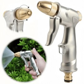 Heavy-Duty Metal Garden Hose Nozzle for Watering & Outdoor Cleaning – 4 Spray Pattern High Pressure Water Gun for Garden and Car Wash