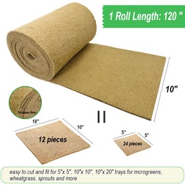 GSZEPSEX 1 Roll 10" x 120" Microgreens Growing Trays Jute Mat Kits, Hydroponic Planting Mat & Seed Germination Pad for Wheatgrass, Bean Sprouts, Hydroponic Seed Growing | Works with Growing Trays
