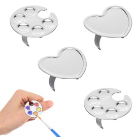 Piriuuo 4 Pack Mini Nail Art Palette, Nail Polish Mixing Plate Metal Manicure Palettes Tools with Finger Rings Nails Art Tools Makeup Palette for Mixing Nail-Art Foundation Cosmetic