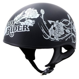 Milwaukee Leather Hot Leathers HLD1021 'Lady Rider' Flat Black Motorcycle DOT Approved Skull Cap Half Biker Helmet - Medium