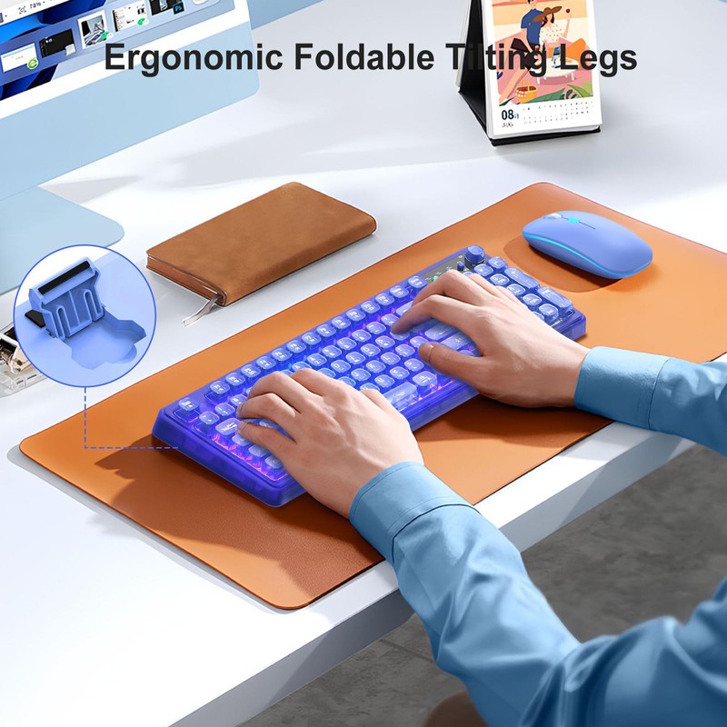Wireless Light Up Keyboard and Mouse,Cute 2.4Ghz Cordless Rechargeable Clear