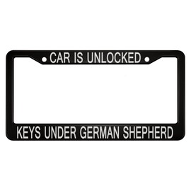 oFloral Car is Unlocked Keys Under German Shepherd Aluminum Alloy License Plate Frame Dog Pet Clever Applicable to US Standard Car Metal Front Car Tag Frame Cover Holder for Women Men(1 Pack)