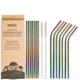 minify Stainless Steel Drinking Straws Set with Cleaning Brush - Reusable Straws Environmentally Friendly Rustproof Sustainable (Multi-Colour)