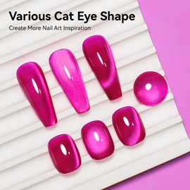Bevimee Cat Eye Gel Nail Polish, Jelly Hot Pink Manetic Nail Polish Glitter Holographic with Magnet, Glass Reflective Translucent UV Gel Manicure Salon DIY At Home