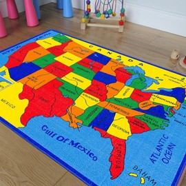iSavings Kids/Baby Room/Daycare/Classroom/Playroom Area Rug. Educational. Fun. USA Map. Fifty States. Non-Slip Gel Back. Bright Colorful Vibrant Colors (5 Feet X 7 Feet)