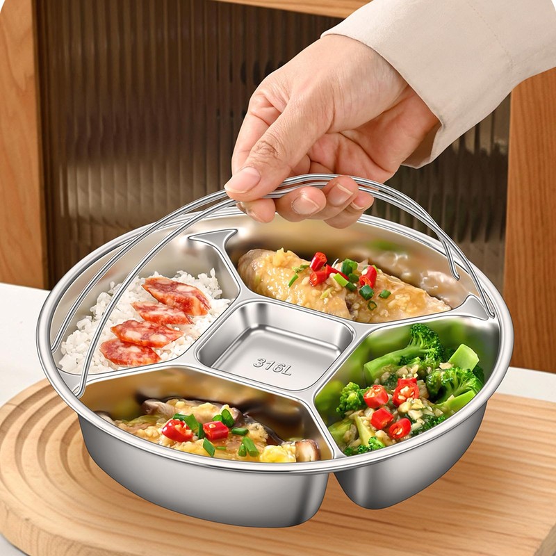 316L Stainless Steel Divided Steamer Tray with Double Handle Portion