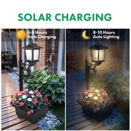 2 Pack Solar Lamp Post Light with Planter, 2 in 1 Outdoor Flower Pots, 3000K Solar Lamps Outdoor Waterproof, Wall Mount or Freestanding for Garden, Patio, Yard, Front Porch(Flowers not Included)