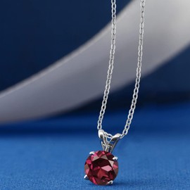 Gem Stone King 925 Sterling Silver 6MM Round Gemstone Birthstone Solitaire Pendant Necklace | 4-Prong Necklace For Women | With 18 Inch Silver Chain