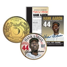 HANK AARON Hall of Fame Legends Colorized Georgia Quarter Gold Plated Coin