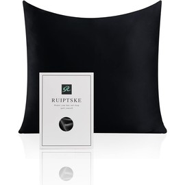 RUIPTSKE Silk Pillow Case for Pillows, 100% Silk, 22 Momme, Oeko-Tex® Certified, Benefits for Hair and Skin, Anti-Aging, Anti-Mites (65 x 65 cm, Black), RUIPTSKE-100-Silk