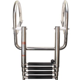 Mojiate 4-Step Stainless Steel Pontoon Boat Ladder - Foldable Telescoping Rear Entry Swim Deck Ladder with Wide Pedals & Handrails - Heavy Duty Marine Grade 316 Stainless Steel