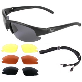 'Mile High' Cruise Black PILOT SPEC SUNGLASSES for Flying, Running, Cycling, Sailing & Other Sports. Interchangeable lenses, inc. Low Light. UV400 Protection. For Men & Women