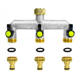 Garden Hose Splitter, 3 Way Faucet Diverter Tap Adaptor Hose Tap Splitter High Flow Outlet with Individual On/Off Valve for Garden Kitchen Faucet, Watering System