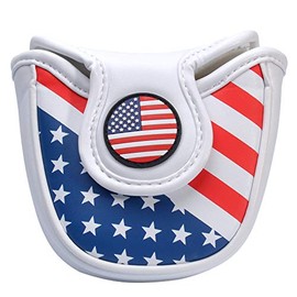 PLUSKER USA Golf Club Mallet Putter Cover Magnetic Closure American Flag Stars and Stripes Pattern Design Leather Patriotic Head Cover