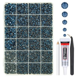 qiipii Ink Blue Crystal Resin Rhinestones w B7000 Jewelry Glue for Bedazzling Crafting 2mm 3mm 4mm 5mm 6mm Flatback Stones Diamonds Crystals Gems for Nails Face Eyes Makeup Tumblers Crafts