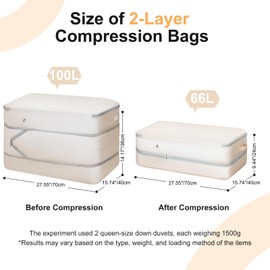 Easortm Comforter Storage Bag - Large Capacity Bedding Storage Bags Ultra Space Saving Self Compression Organizer, Washable Compression Bags for Storage Comforter Blanket Duvet Pillow, 2-Pack, Beige