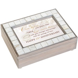 Cottage Garden True Love Happy 25h Anniversary Mother of Pearl Grey Pewter Music Box Plays Eagle's Wings