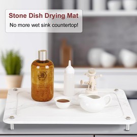 MOYIZA Stone Kitchen Drying Mat, 15.7x11.8 Inch, White – Stone Dish Drying Mat for Kitchen Counter, Durable and Absorbent