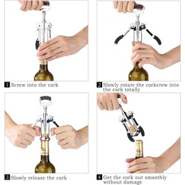 Wing Corkscrew Set Zinc Alloy Premium Wine Opener,Multifunctional Wing Corkscrew and 2 Wine Corks,1 Wine Foil Cutter for Bar Home Kitchen