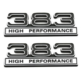 2pcs 383 6.2L High Performance Engine Emblems Badge 3D Decals Stickers Cars Trucks (Chrome Black)