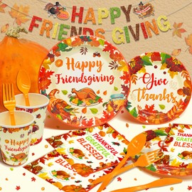 189Pcs Thanksgiving Party Supplies Thanksgiving Plates And Napkins Thanksgiving Plates Disposable Happy Friendsgiving Banner for Thanksgiving Decorations Friendsgiving Decorations