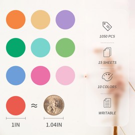Ouzoustate 1" Colored Dot Stickers 1050 PCS Round Circle Stickers Colored Coding Labels Stickers (Colorful)