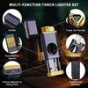 Triple Flame Torch Lighter with Built-in V Cutter, Holder and