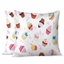 Beabes Cushion Throw Cover Cartoon Delicious Cupcakes Colorful Sweet Berries Chips Chocolate for Home Decor,Pillow Cases for Couch Bedroom Living for Women Men 18X18 Inch Pack of 2