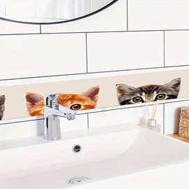 HOMETITUTE Wallpaper Border Peel and Stick Self Adhesive Cat Design Decorative Wall Trim Accent Strip for Bedroom Living Room Kids Room Mirror Frame Hallway 4x196 Inch Animal Cartoon Style Wall Decor