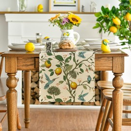 Artoid Mode Brown Lemon Tree Bird Flower Summer Table Runner,Spring Kitchen Dining Table Decoration for Home Party Decor 13x48 Inch