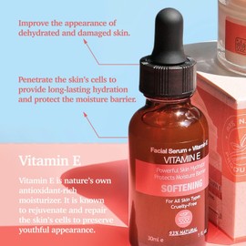 Purifect Softening Vitamin E Facial Serum, Powerful Skin Hydrator Protects Moisture Barrier, Vitamin E Oil Improves Dehydrated and Damaged Skin, Repairs and Moisturises 60ml