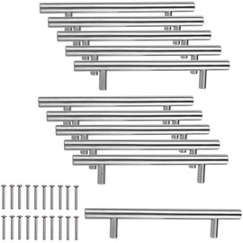 JZK 10 x Stainless Steel Kitchen Cupboard Door Handle 96mm Hole spacing, Brushed Steel T bar Handle for Wardrobe Door Kitchen Drawer Door Handles