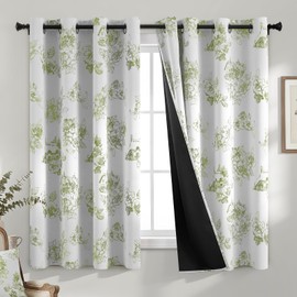Green Vintage Floral Blackout Curtains Farmhouse Grommet 52x54 Inch