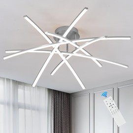 AIRYPHANT Semi Flush Mount Ceiling Light, 32.8” Dimmable LED Chandelier Modern Ceiling Lighting Fixture Dimmable Remote Control 6-Lights Lamp for Living Room Dining Room Bedroom 65W 3000K-6000K