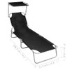 Sunlounger Black Powder-Coated Aluminum Standard Foldable, Sunloungers, 47770