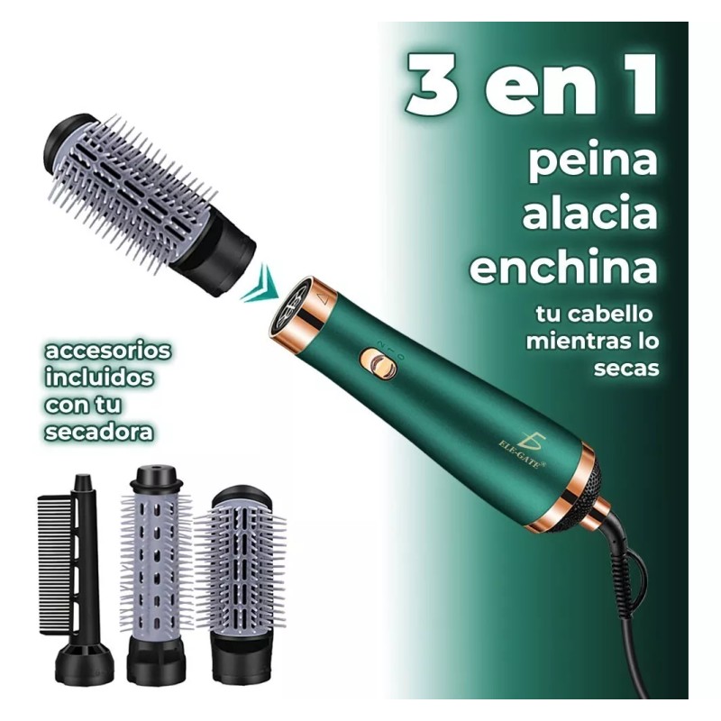 Ele-Gate Secador De Pelo Y Cepillo Alisador Multifuncional 3 En